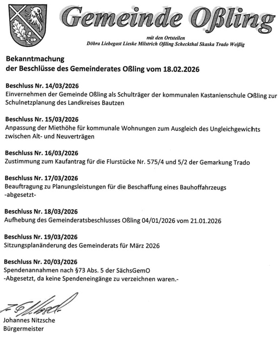 Beschlüsse der GR-Sitzung 02/2026