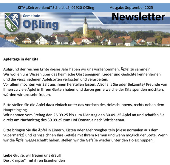 Apfeltage in der Kita Oßling