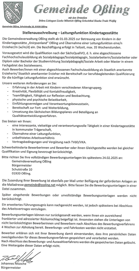 KiTa-Stellenausschreibung 02/2025