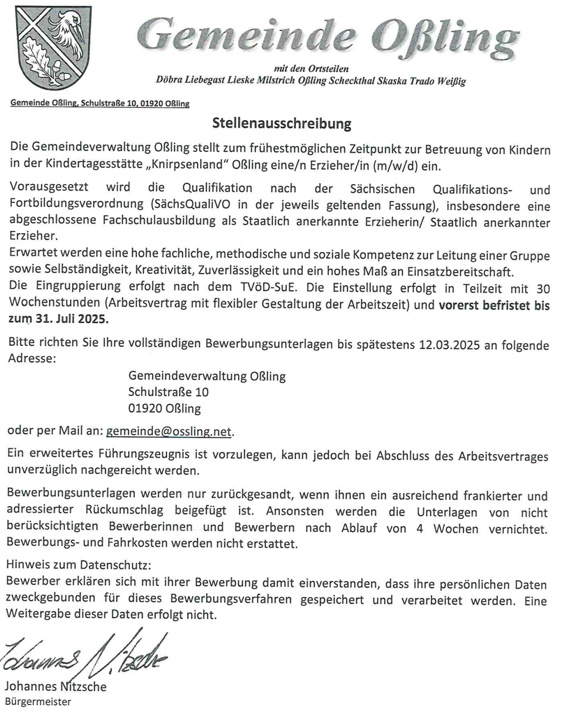 Kita-Stellenausschreibung