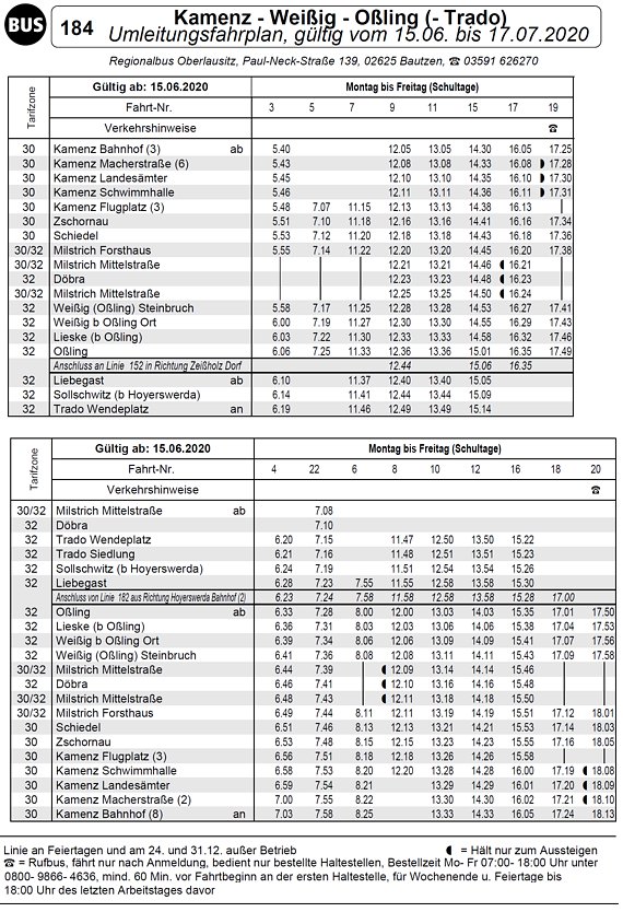 Regiobus Kamenz Weißig Oßling