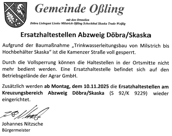 Ersatzhaltestelle Skaska