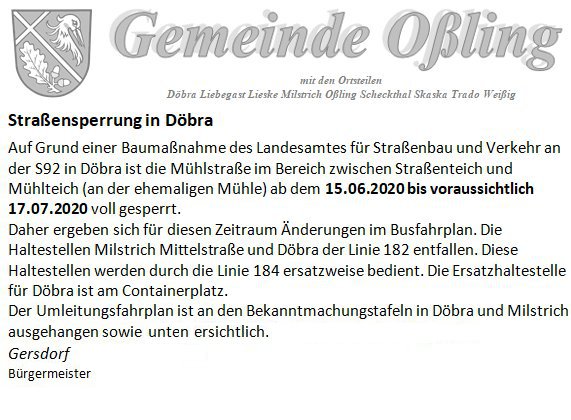 Straßensperrung Döbra