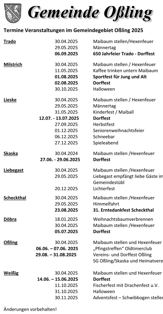 Oßling - Veranstaltungen 2025