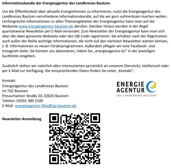 Infokanäle der Energieagentur Bautzen