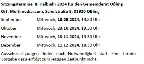 Gemeinderat Sitzungsplan II/2024