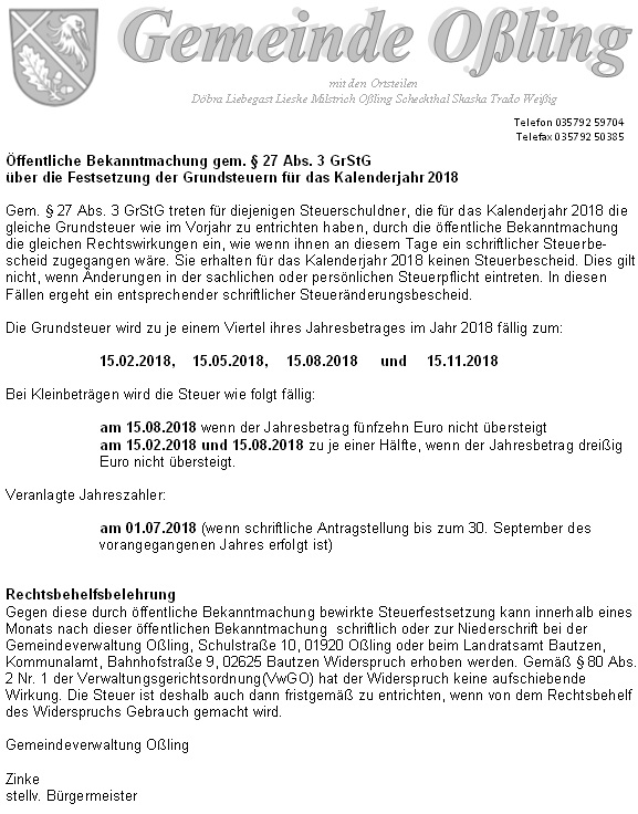 Grundsteuern 2018